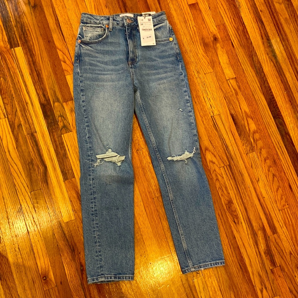 ZARA ripped blue slim jeans
